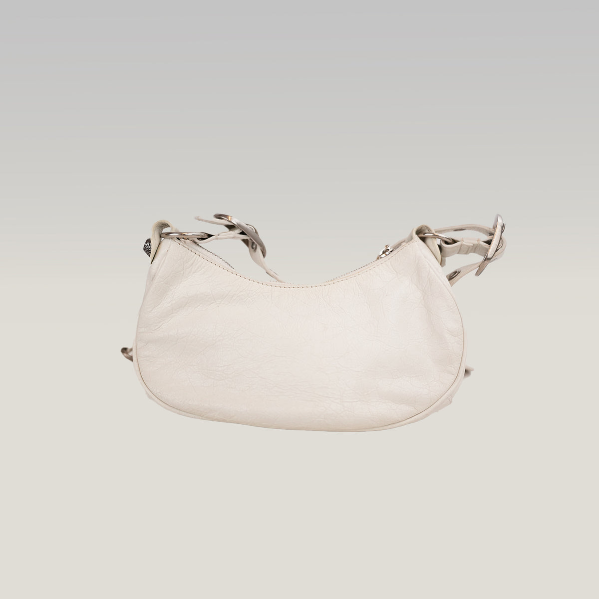 Balenciaga Le Cagole XS Bianca in Pelle di Agnello Arena con Hardware Argento Anticato