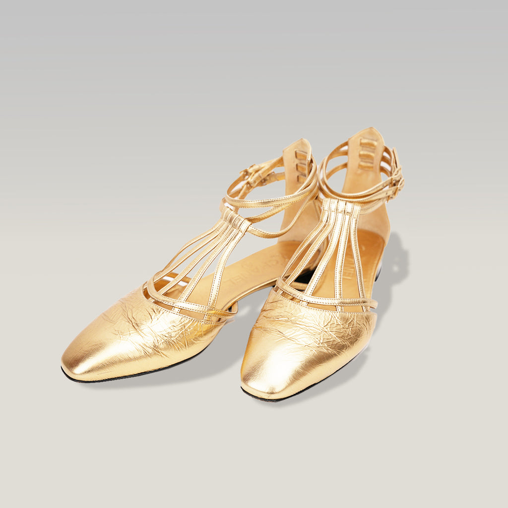 Ballerine Donna Oro Metallizzato con Cinturino alla Caviglia