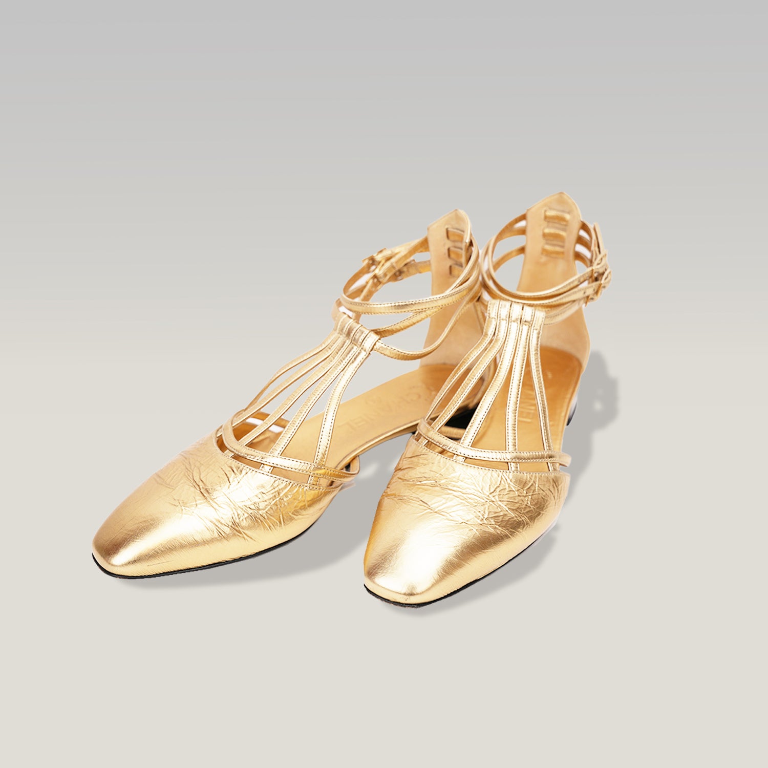 Ballerine Donna Oro Metallizzato con Cinturino alla Caviglia