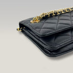 Chanel WOC Nero in Pelle di Agnello Matelassé con Catena Decorativa e Hardware Dorato