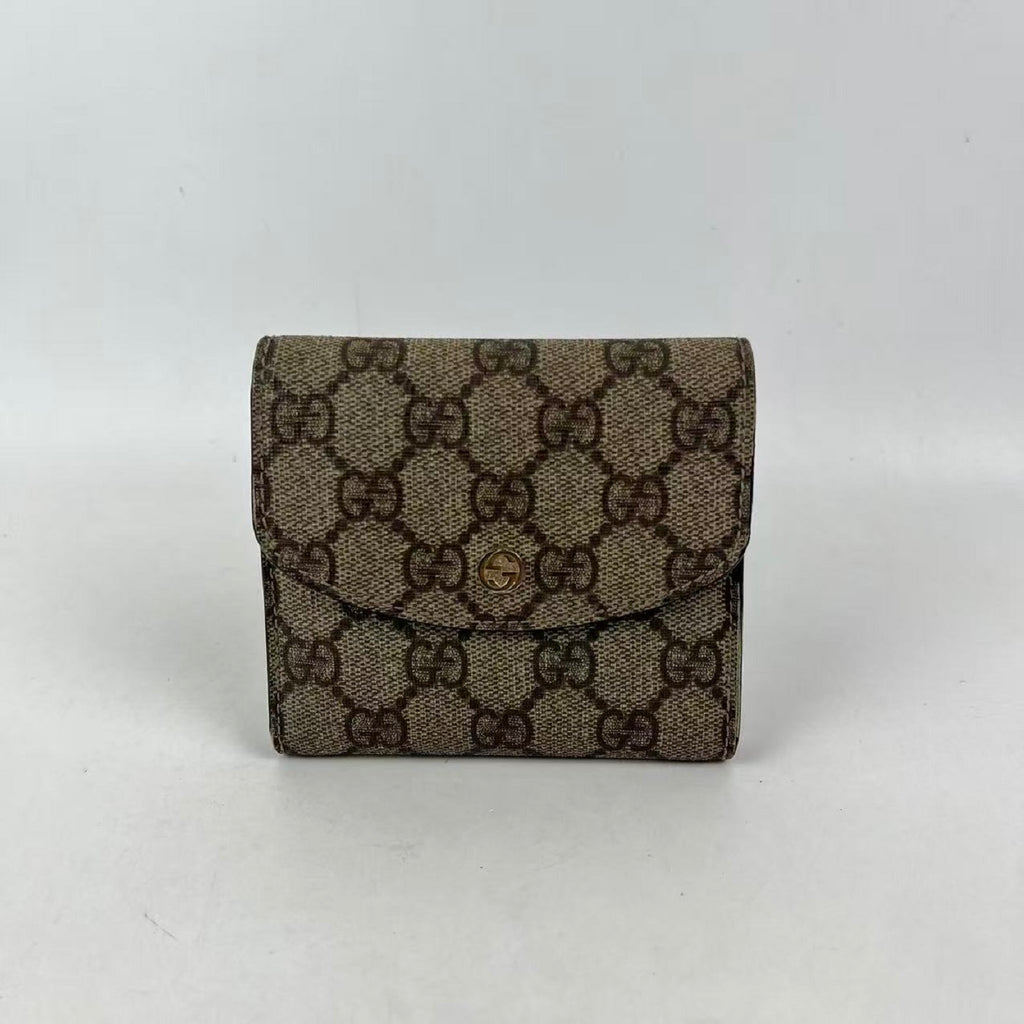 Gucci Portafoglio Compatto GG Supreme Beige in Tela Rivestita e Pelle con Dettagli Dorati