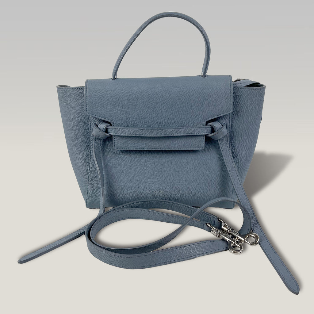 Celine Belt Bag Micro in Pelle Martellata Blu con Tracolla