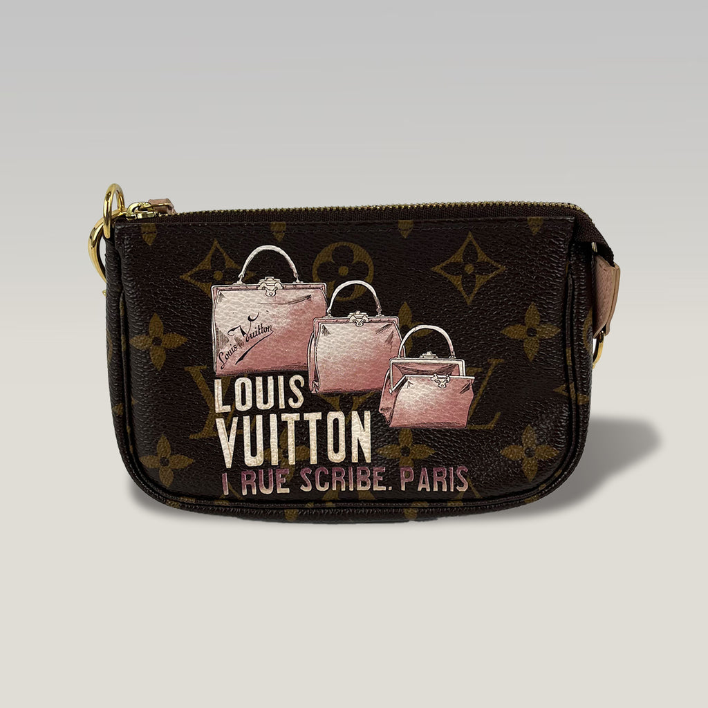 Louis Vuitton Monogram I Rue Scribe Paris Pochette Accessoires Canvas Marrone – Mini Borsa Donna 15 cm