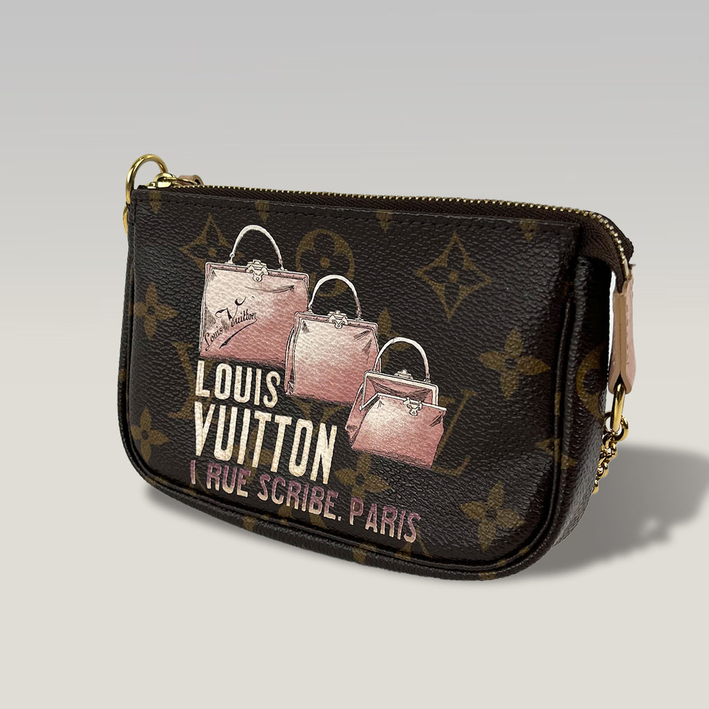 Louis Vuitton Monogram I Rue Scribe Paris Pochette Accessoires Canvas Marrone – Mini Borsa Donna 15 cm
