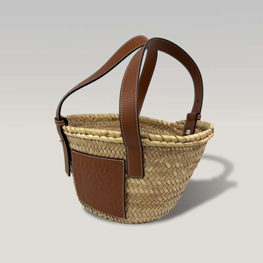 Loewe Borsa Basket Donna in Palma Intrecciata e Pelle Marrone