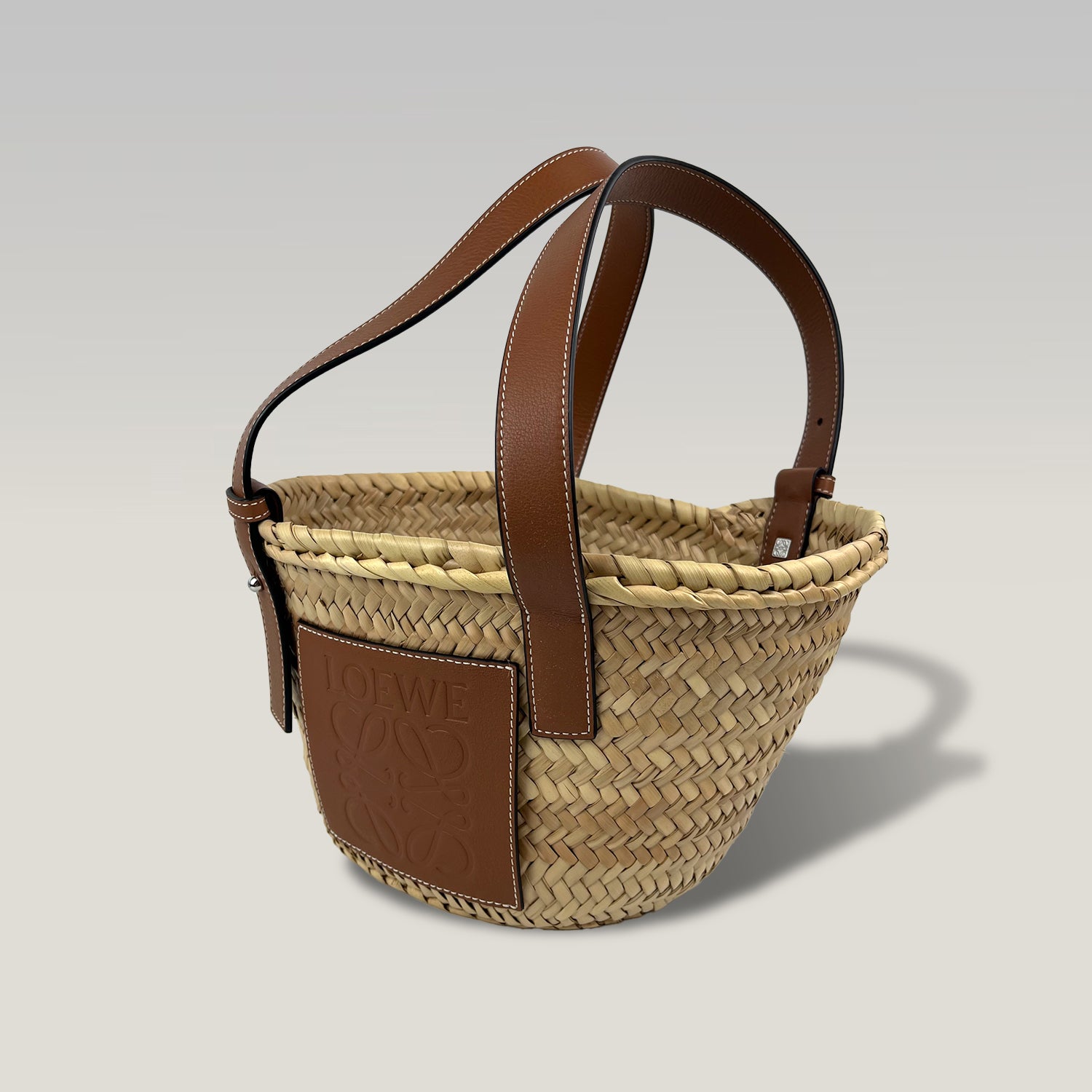 Loewe Borsa Basket Donna in Palma Intrecciata e Pelle Marrone