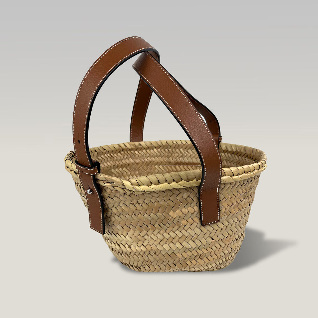 Loewe Borsa Basket Donna in Palma Intrecciata e Pelle Marrone