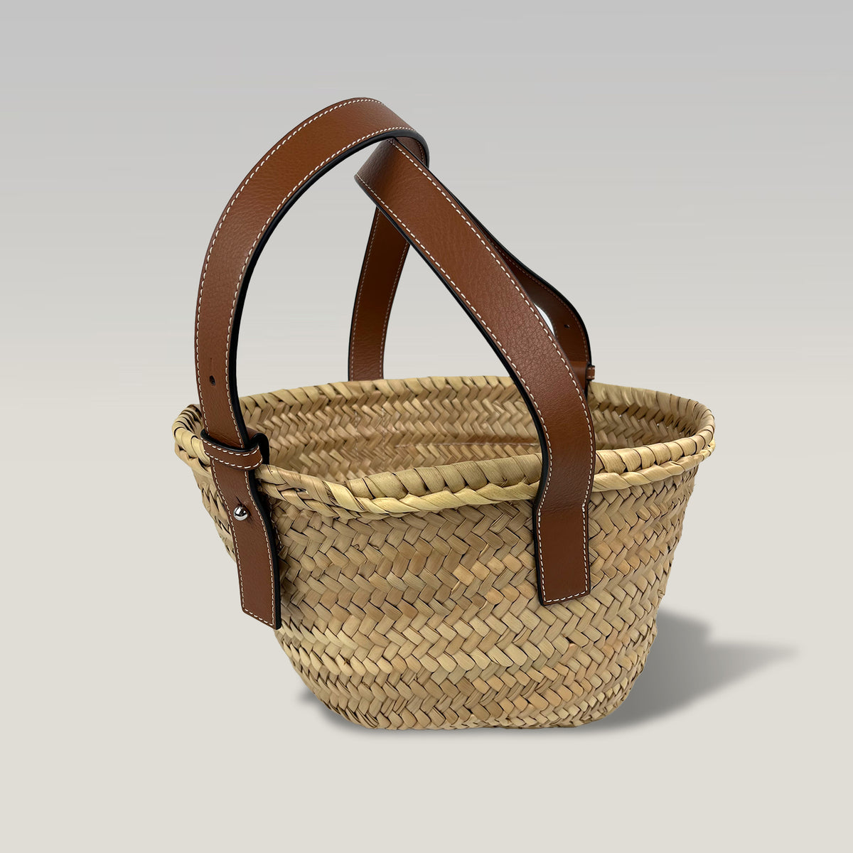 Loewe Borsa Basket Donna in Palma Intrecciata e Pelle Marrone