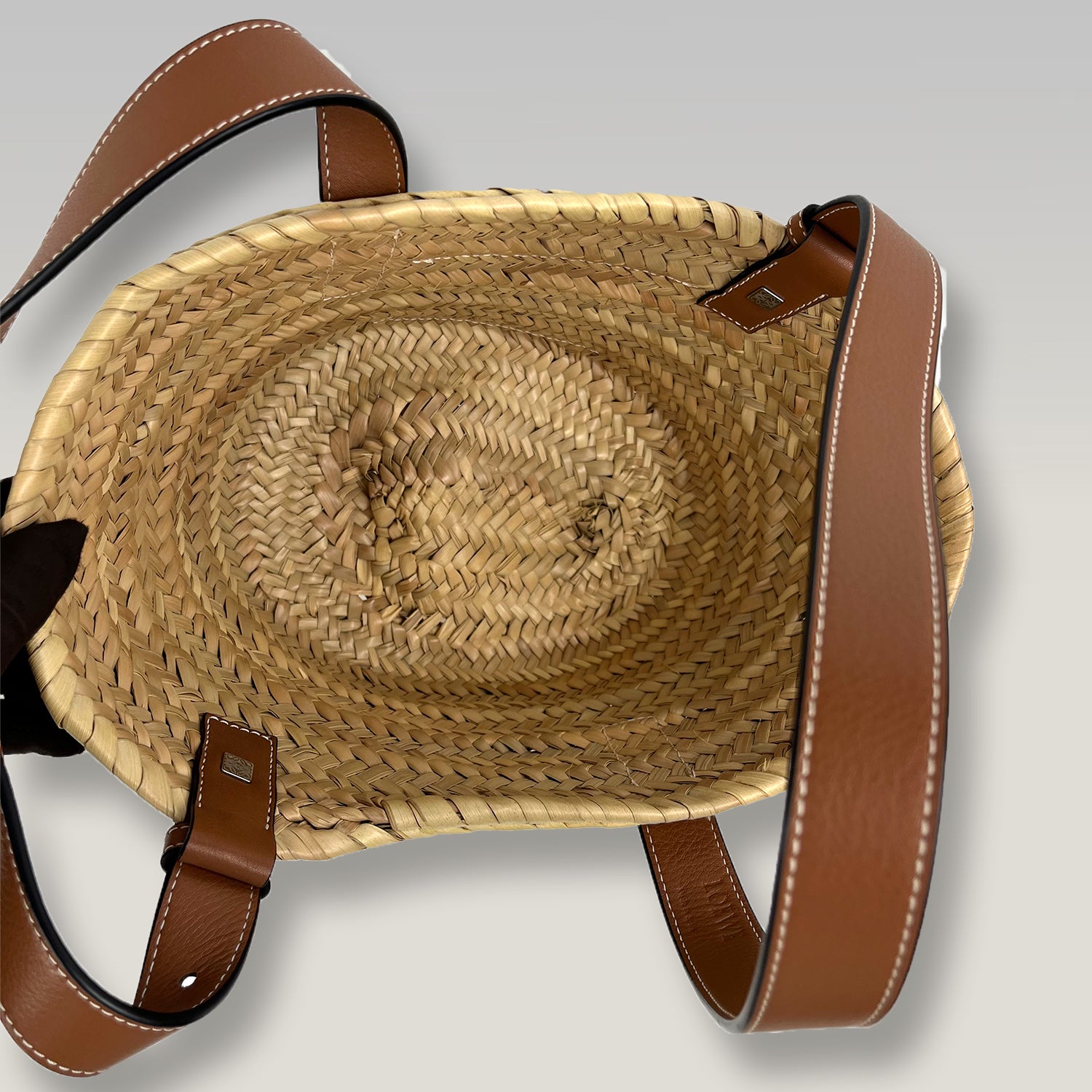Loewe Borsa Basket Donna in Palma Intrecciata e Pelle Marrone