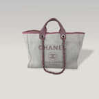 Chanel Deauville Medium Tote Bianca e Rosa in Tessuto con Manici in Pelle