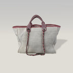Chanel Deauville Medium Tote Bianca e Rosa in Tessuto con Manici in Pelle
