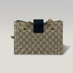 Gucci Padlock GG Supreme Bees Small Shoulder Bag Beige Ebony Canvas & Black Leather
