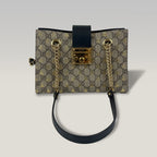 Gucci Padlock GG Supreme Bees Small Shoulder Bag Beige Ebony Canvas & Black Leather