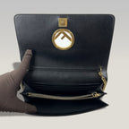 Fendi Kan I Logo Borsa a Tracolla in Pelle Nera con Catena Dorata | Shoulder Bag Donna