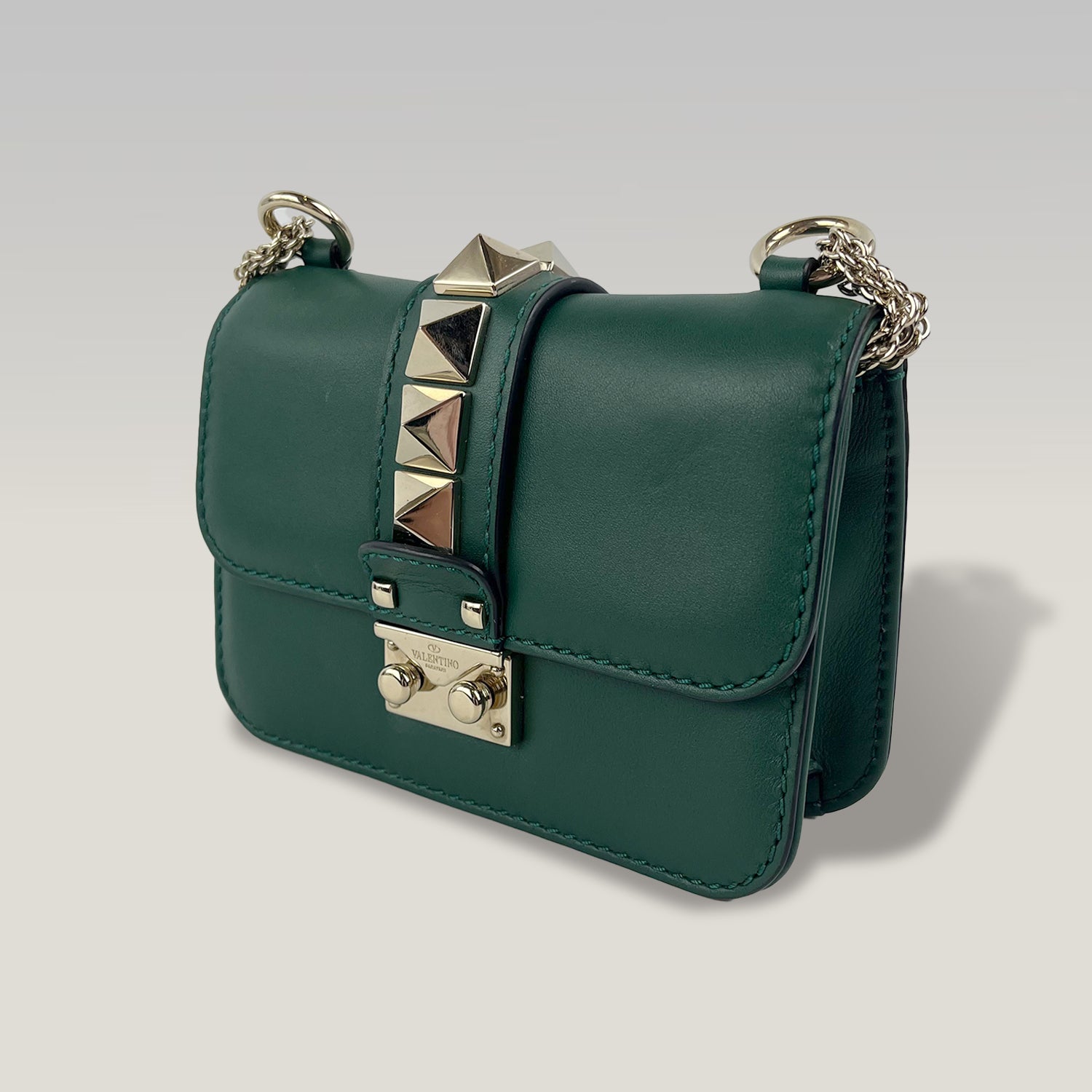 Valentino Garavani Rockstud Green Leather Shoulder Bag