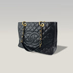 CHANEL GST Shopping Bag Media Nera Caviar Matelassé con Catena Oro