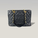 CHANEL GST Shopping Bag Media Nera Caviar Matelassé con Catena Oro