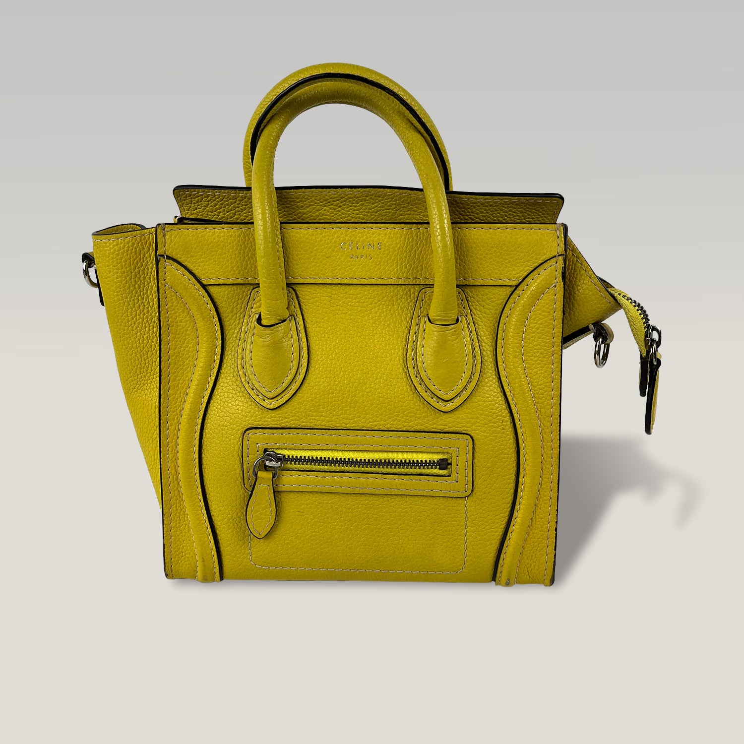Celine Nano Luggage Tote in Pelle Gialla | Borsa a Mano e Tracolla Donna in Pelle Martellata