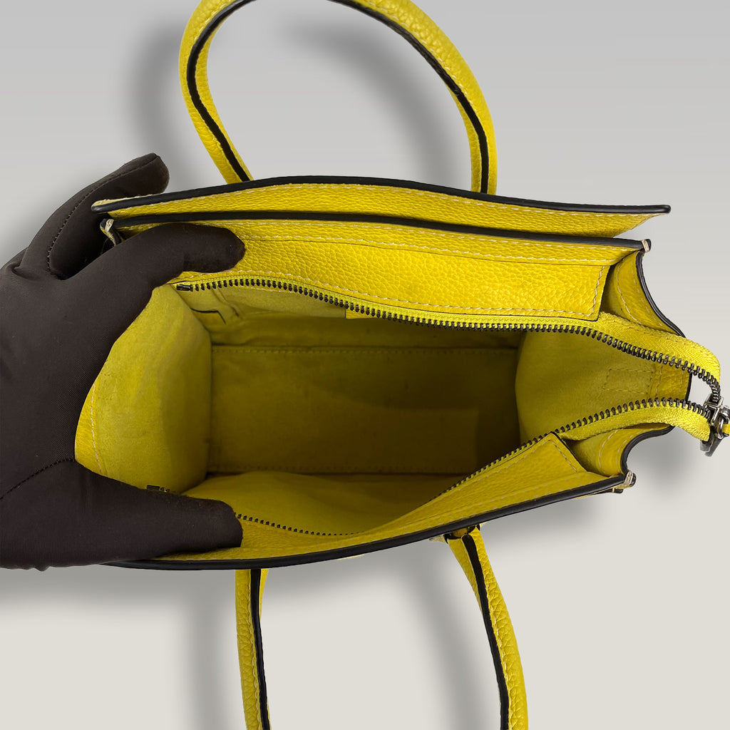 Celine Nano Luggage Tote in Pelle Gialla | Borsa a Mano e Tracolla Donna in Pelle Martellata