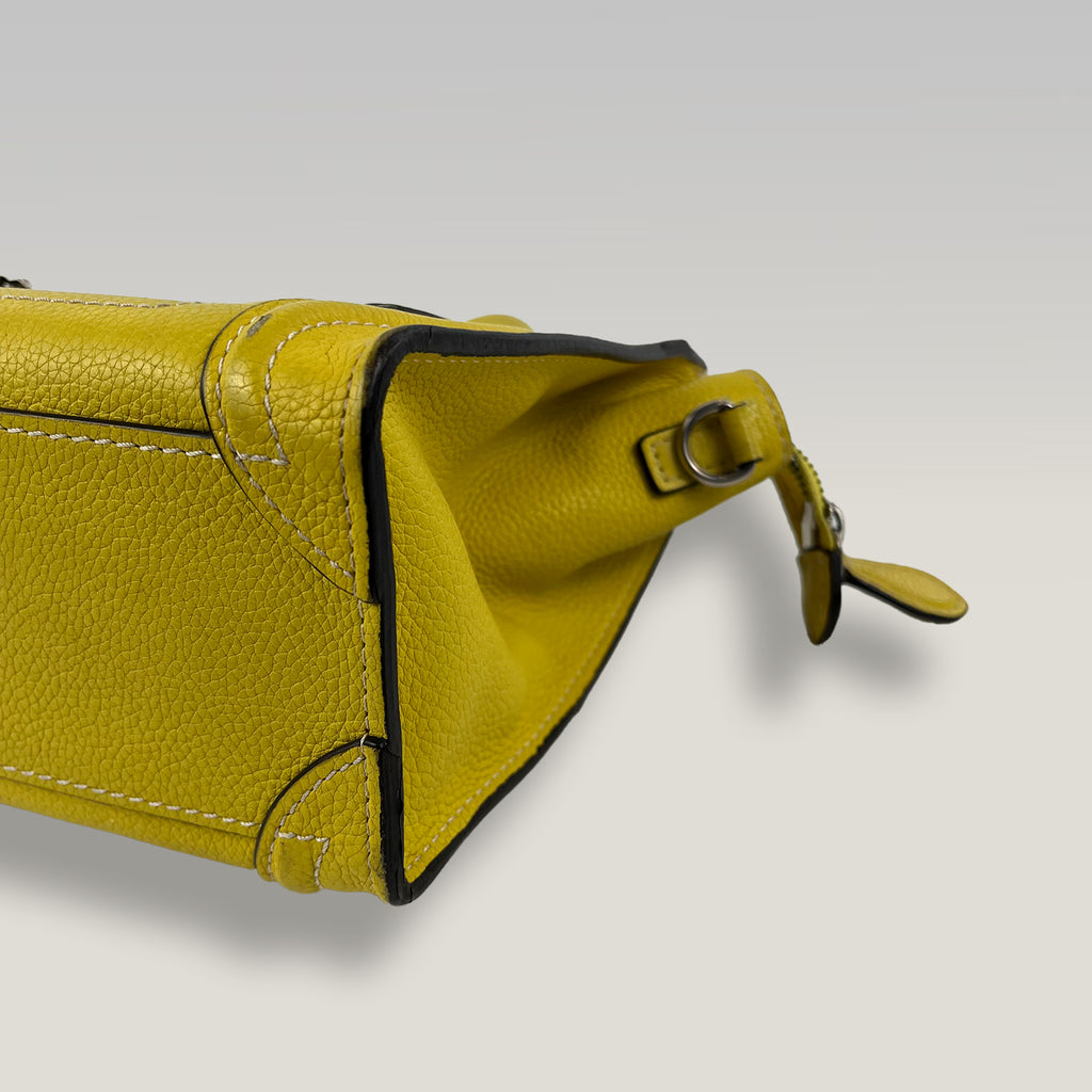 Celine Nano Luggage Tote in Pelle Gialla | Borsa a Mano e Tracolla Donna in Pelle Martellata