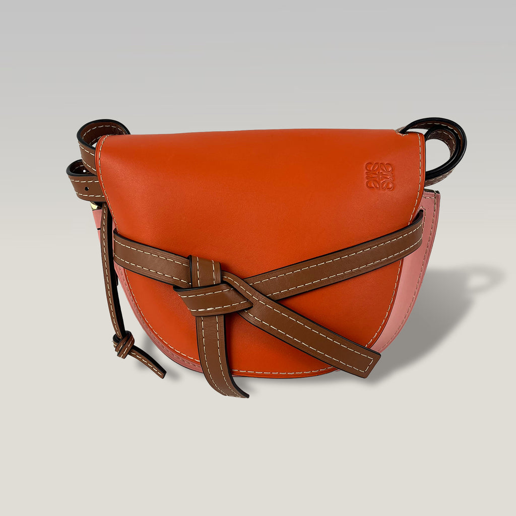 Loewe Gate Small Borsa Donna in Pelle Arancione e Marrone Crossbody Saddle Bag Luxury