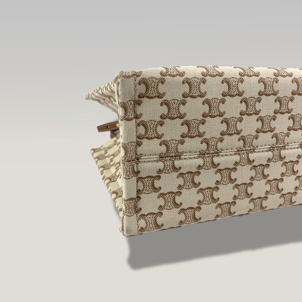 CELINE Mini Tote in Tela Triomphe con Dettagli in Pelle e Tracolla