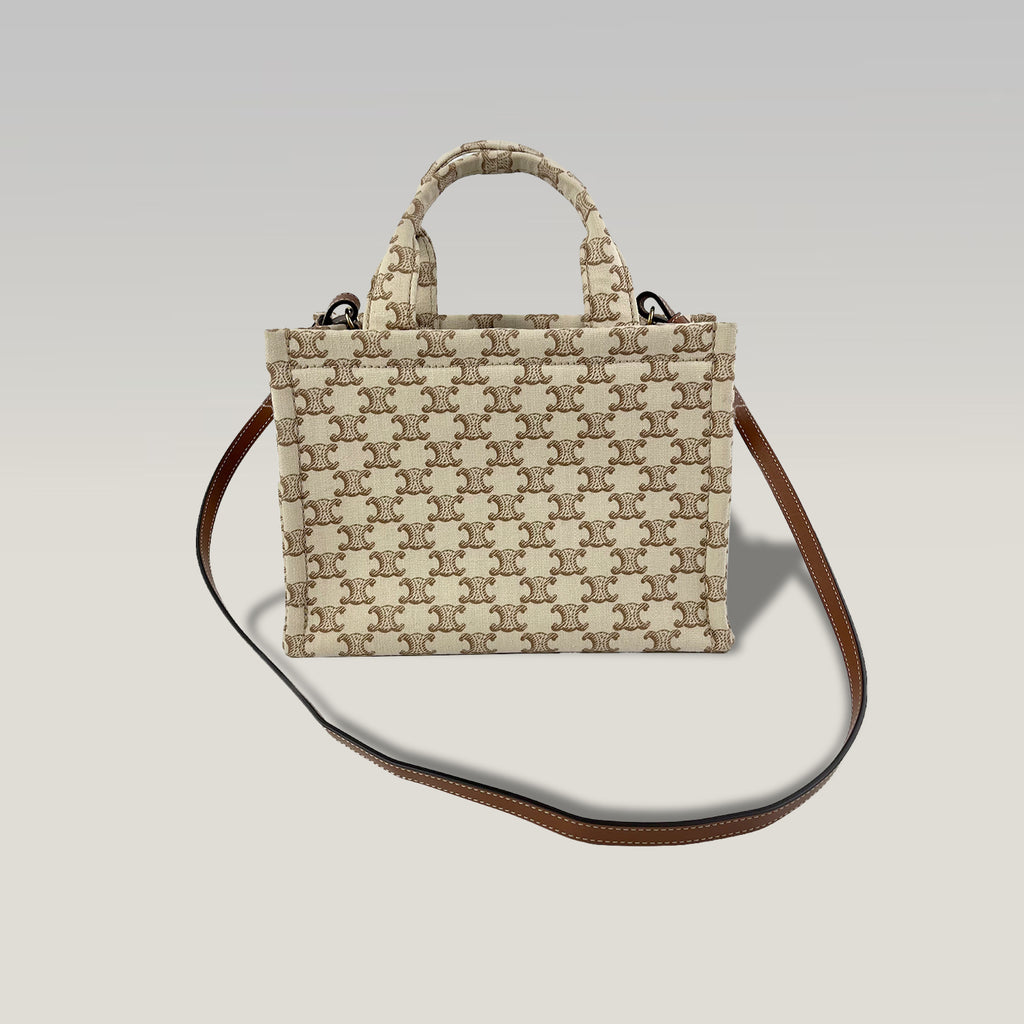 CELINE Mini Tote in Tela Triomphe con Dettagli in Pelle e Tracolla