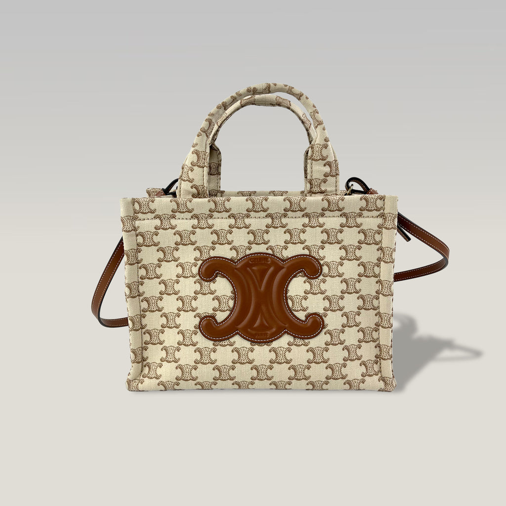 CELINE Mini Tote in Tela Triomphe con Dettagli in Pelle e Tracolla
