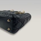 DIOR Lady Dior Piccola Nera in Pelle Cannage con Hardware Dorato e Charm D.I.O.R.