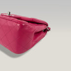 Chanel Mini Square Classic Flap Bag Lambskin Rosa Fucsia Trapuntata con Tracolla a Catena 18 cm