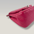 Chanel Mini Square Classic Flap Bag Lambskin Rosa Fucsia Trapuntata con Tracolla a Catena 18 cm