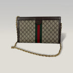 Gucci Ophidia Large GG Supreme Web Chain Shoulder Bag in Beige/Ebony Canvas and Brown Leather