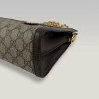 Gucci Ophidia Large GG Supreme Web Chain Shoulder Bag in Beige/Ebony Canvas and Brown Leather
