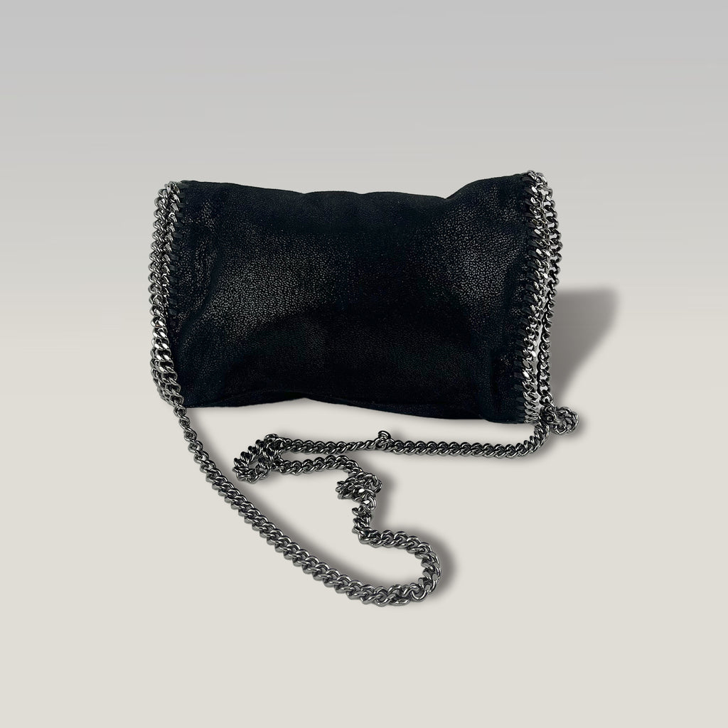 Stella McCartney Falabella Mini Fold Over Tote Bag Black Shaggy Deer Crossbody Bag