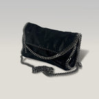 Stella McCartney Falabella Mini Fold Over Tote Bag Black Shaggy Deer Crossbody Bag