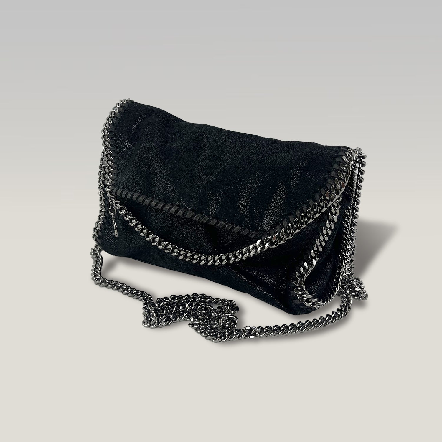 Stella McCartney Falabella Mini Fold Over Tote Bag Black Shaggy Deer Crossbody Bag