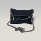 Stella McCartney Falabella Mini Fold Over Tote Bag Black Shaggy Deer Crossbody Bag