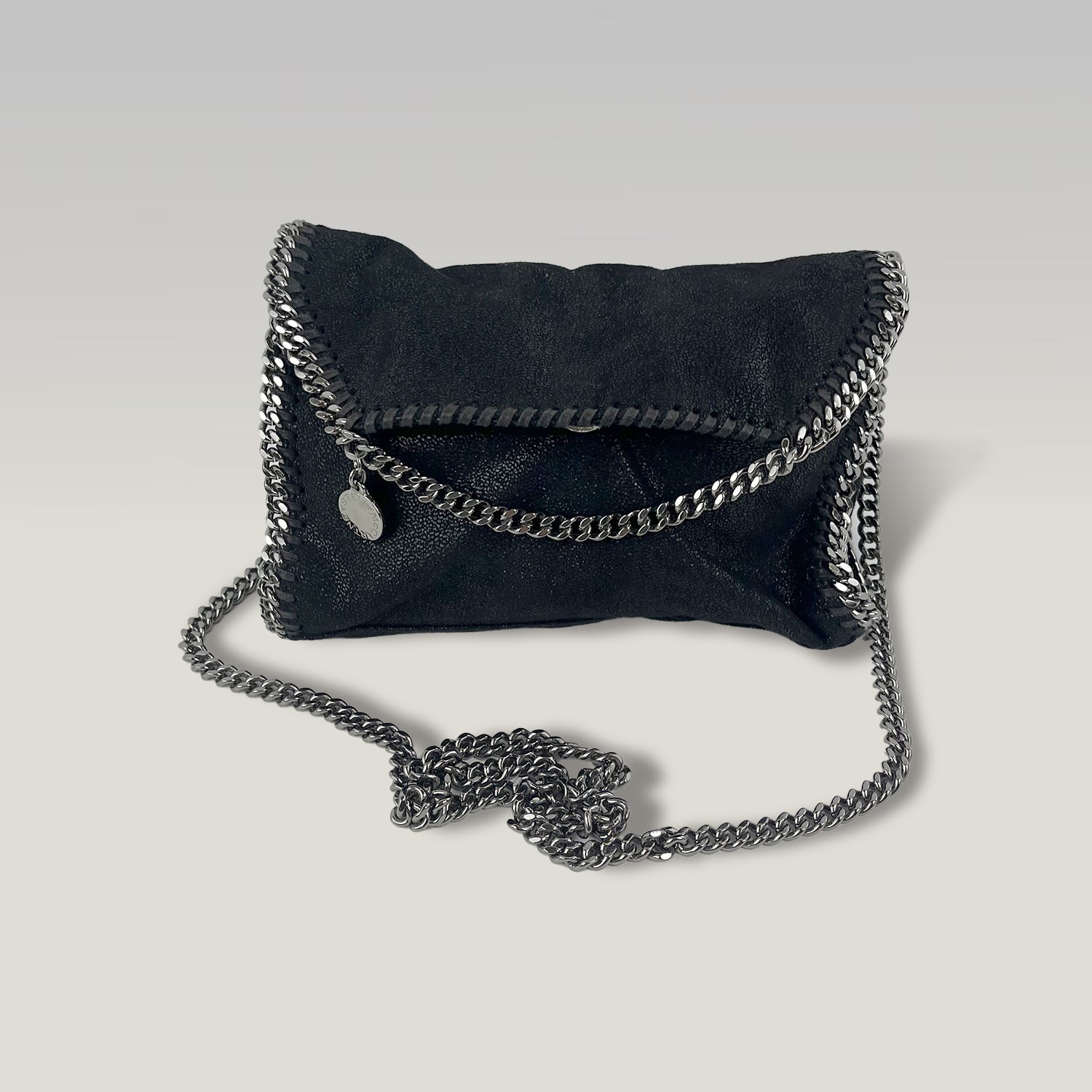Stella McCartney Falabella Mini Fold Over Tote Bag Black Shaggy Deer Crossbody Bag