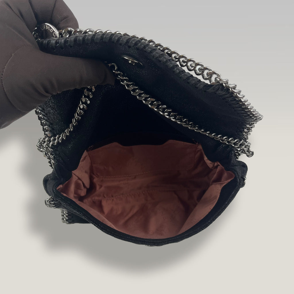 Stella McCartney Falabella Mini Fold Over Tote Bag Black Shaggy Deer Crossbody Bag