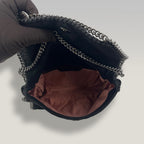 Stella McCartney Falabella Mini Fold Over Tote Bag Black Shaggy Deer Crossbody Bag