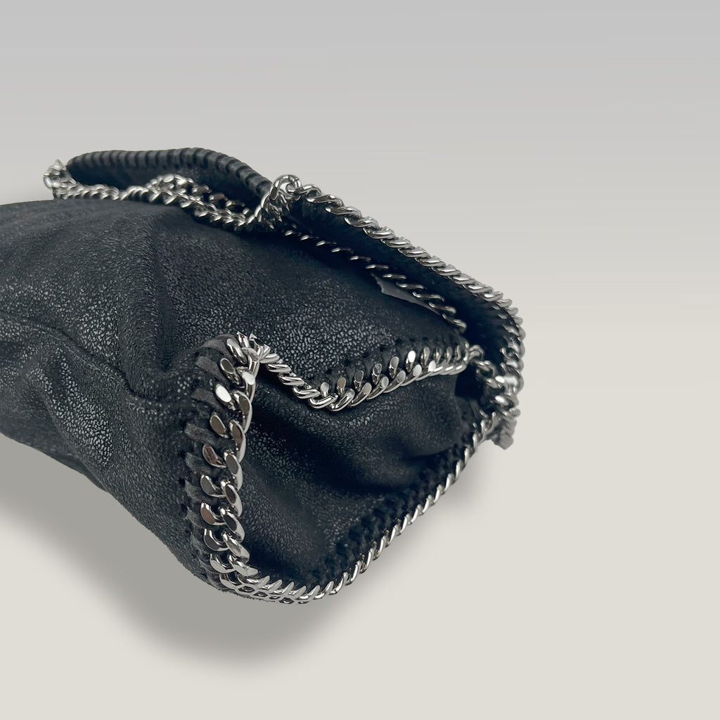 Stella McCartney Falabella Mini Fold Over Tote Bag Black Shaggy Deer Crossbody Bag