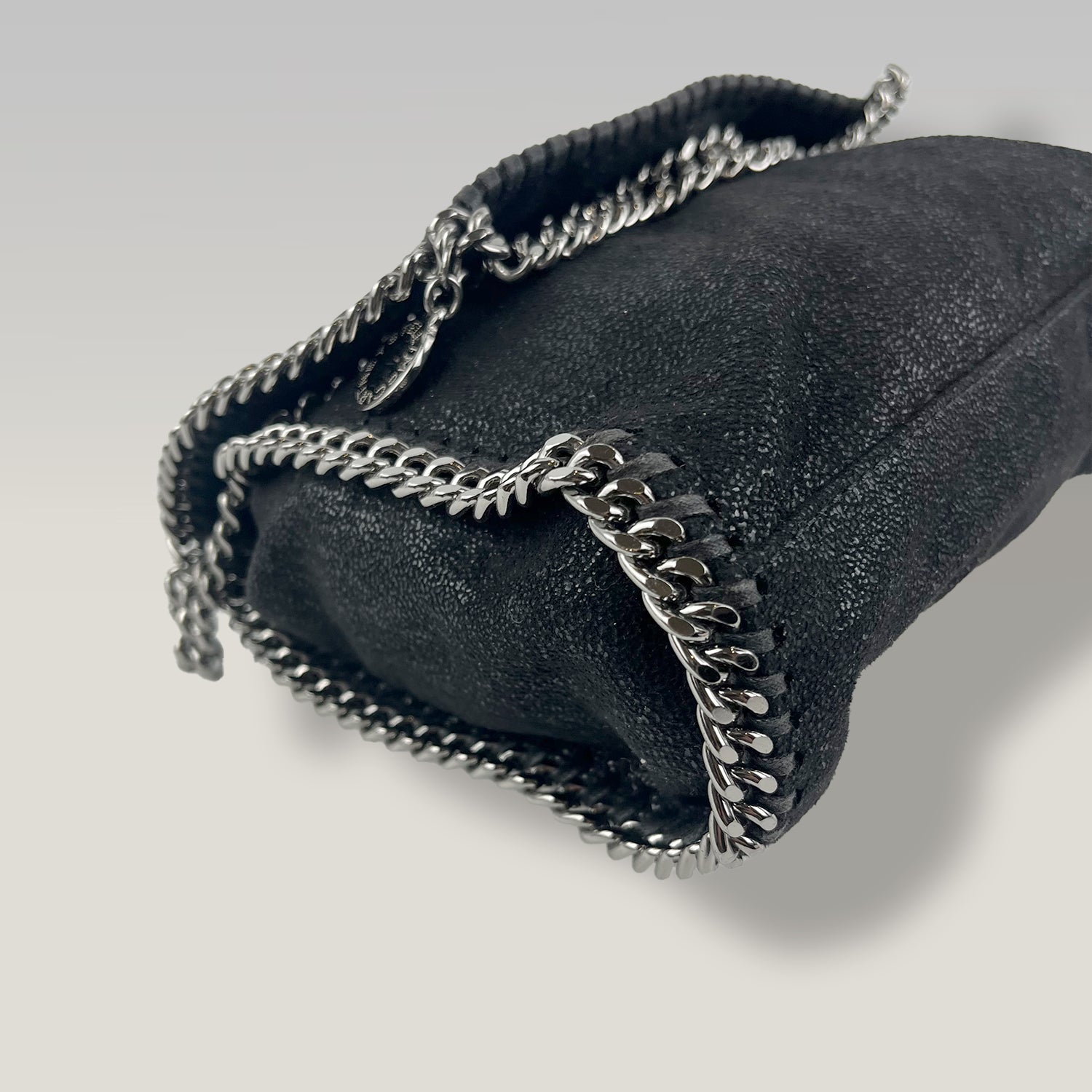Stella McCartney Falabella Mini Fold Over Tote Bag Black Shaggy Deer Crossbody Bag