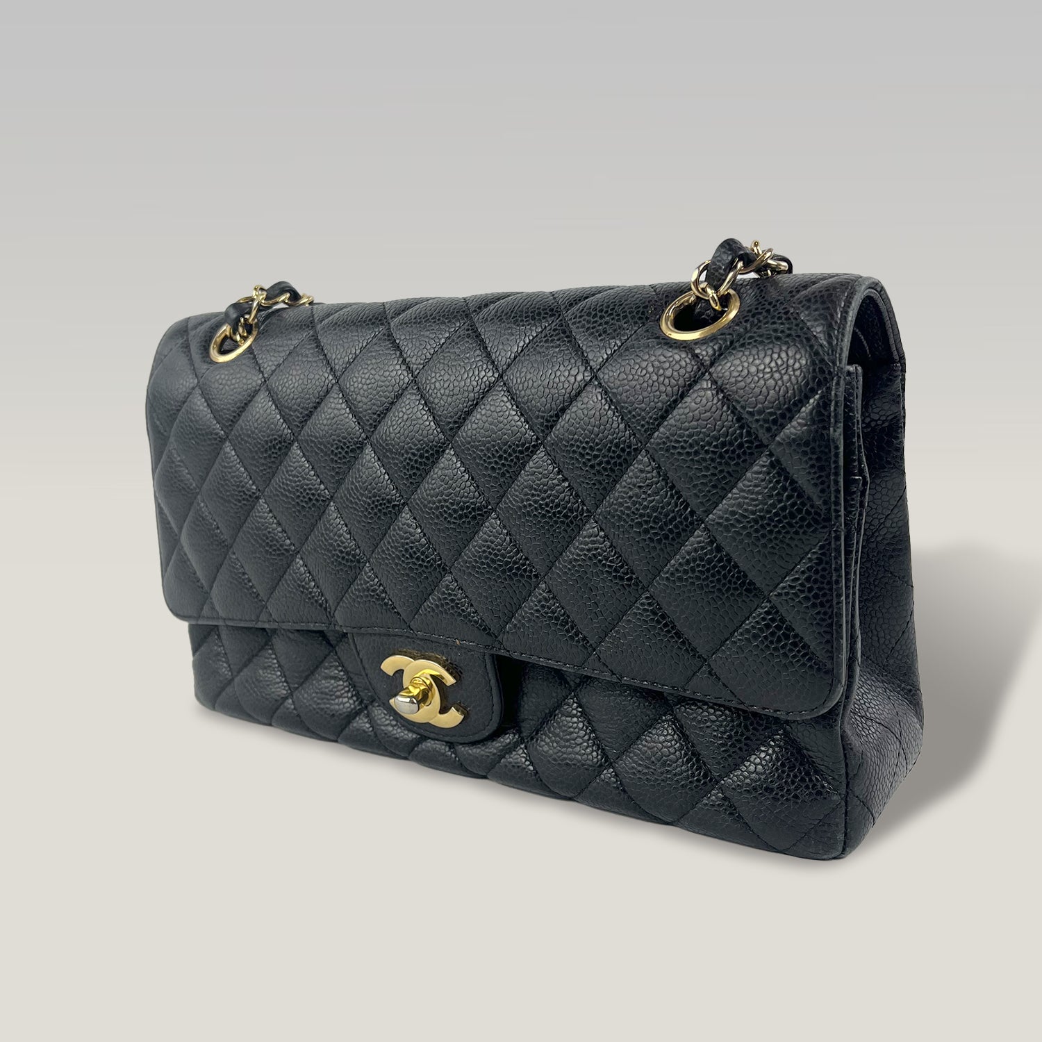 Chanel Classic Medium Double Flap Bag Black Caviar Leather & Gold Hardware