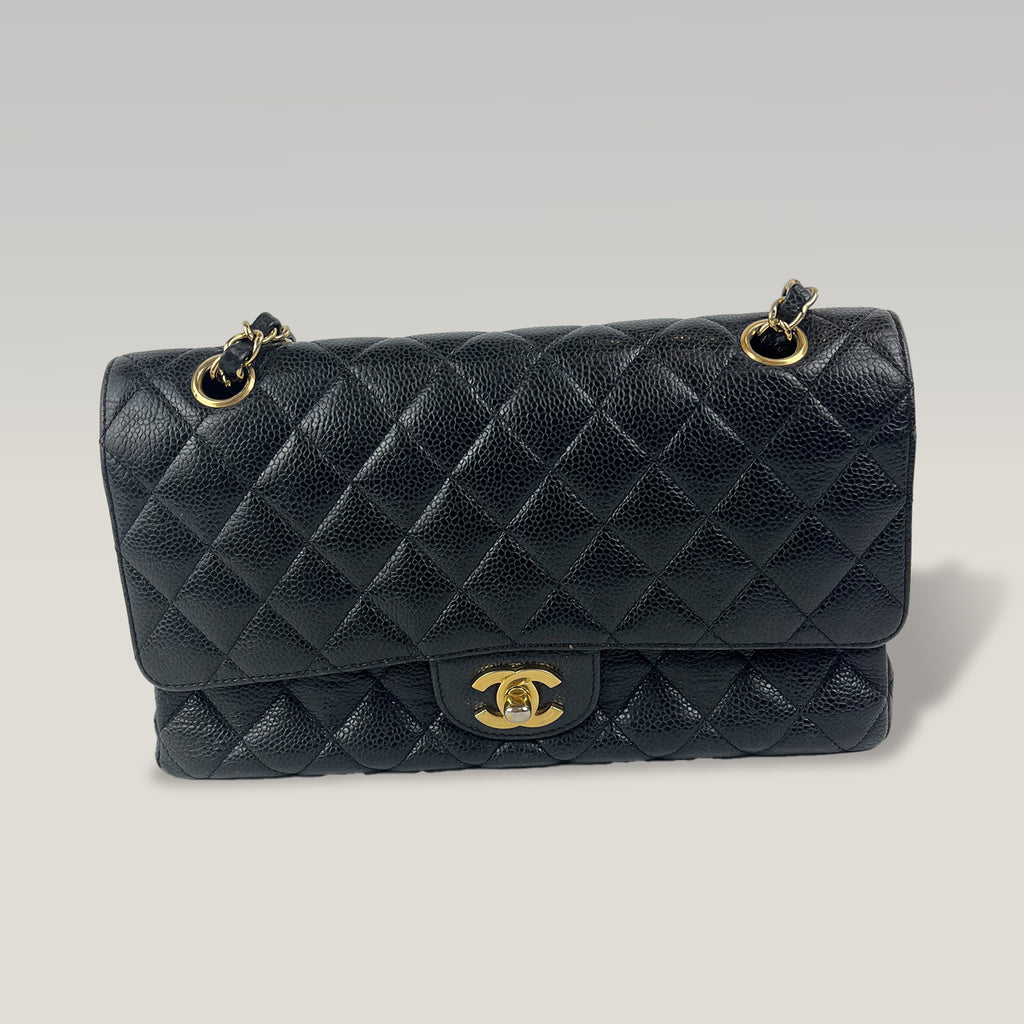 Chanel Classic Medium Double Flap Bag Black Caviar Leather & Gold Hardware
