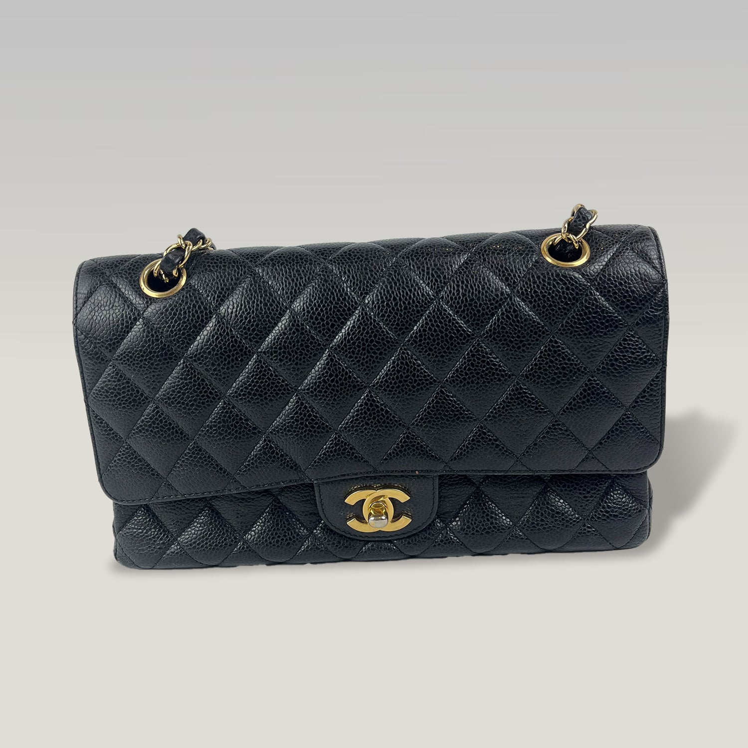 Chanel Classic Medium Double Flap Bag Black Caviar Leather & Gold Hardware