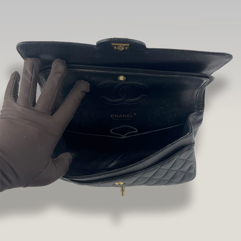 Chanel Classic Medium Double Flap Bag Black Caviar Leather & Gold Hardware