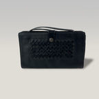 Bottega Veneta Portafoglio Continental in Pelle Nera Intrecciata | Portafoglio Uomo con Motivo Intrecciato