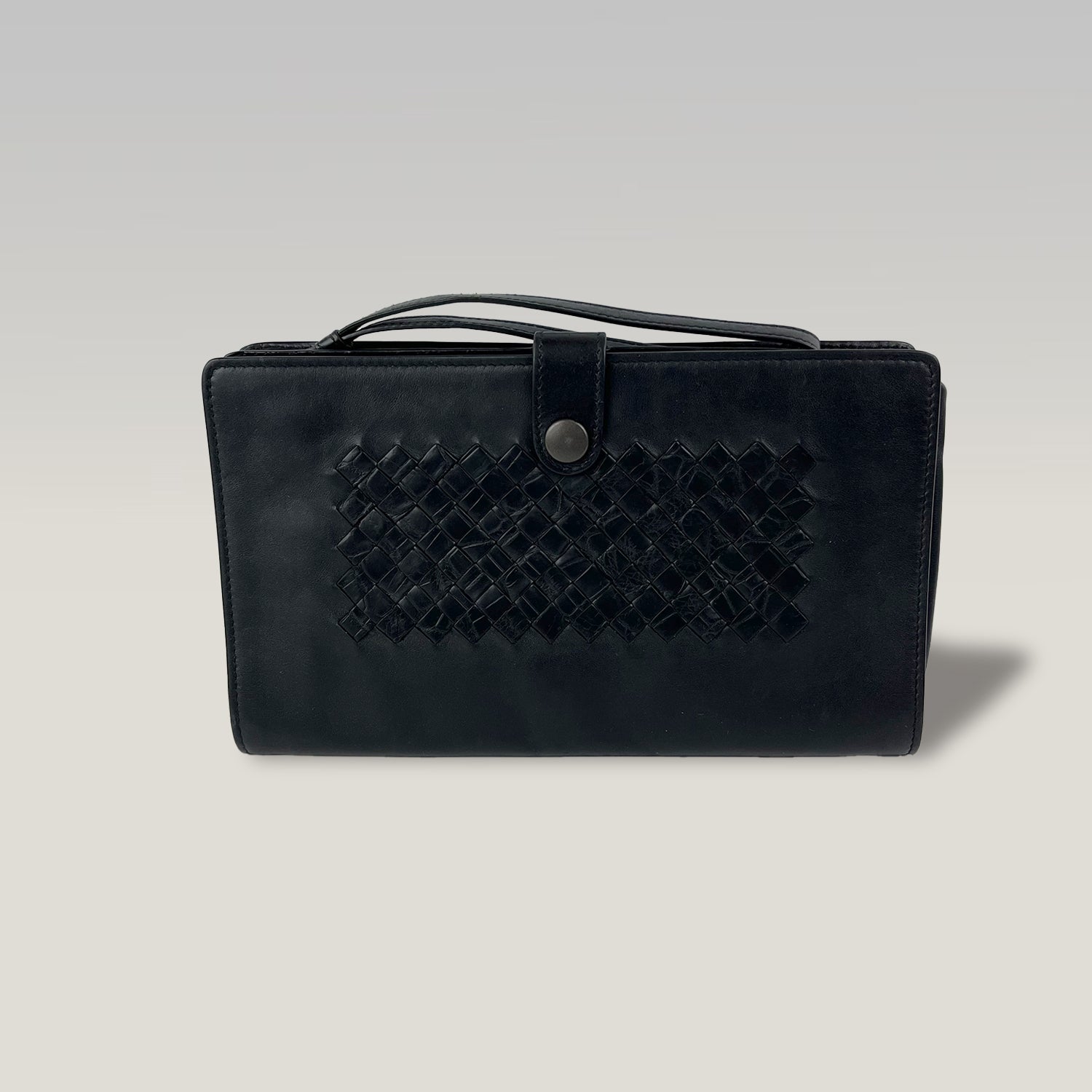Bottega Veneta Portafoglio Continental in Pelle Nera Intrecciata | Portafoglio Uomo con Motivo Intrecciato