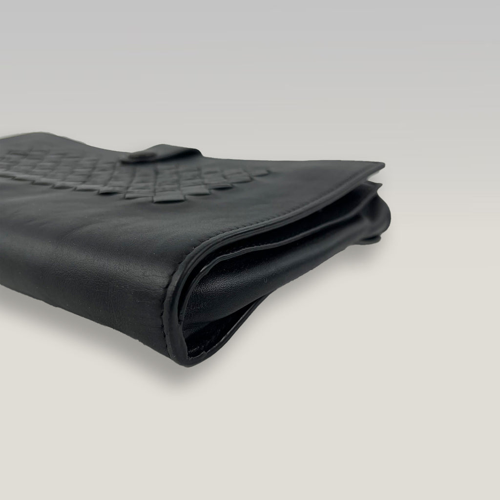 Bottega Veneta Portafoglio Continental in Pelle Nera Intrecciata | Portafoglio Uomo con Motivo Intrecciato