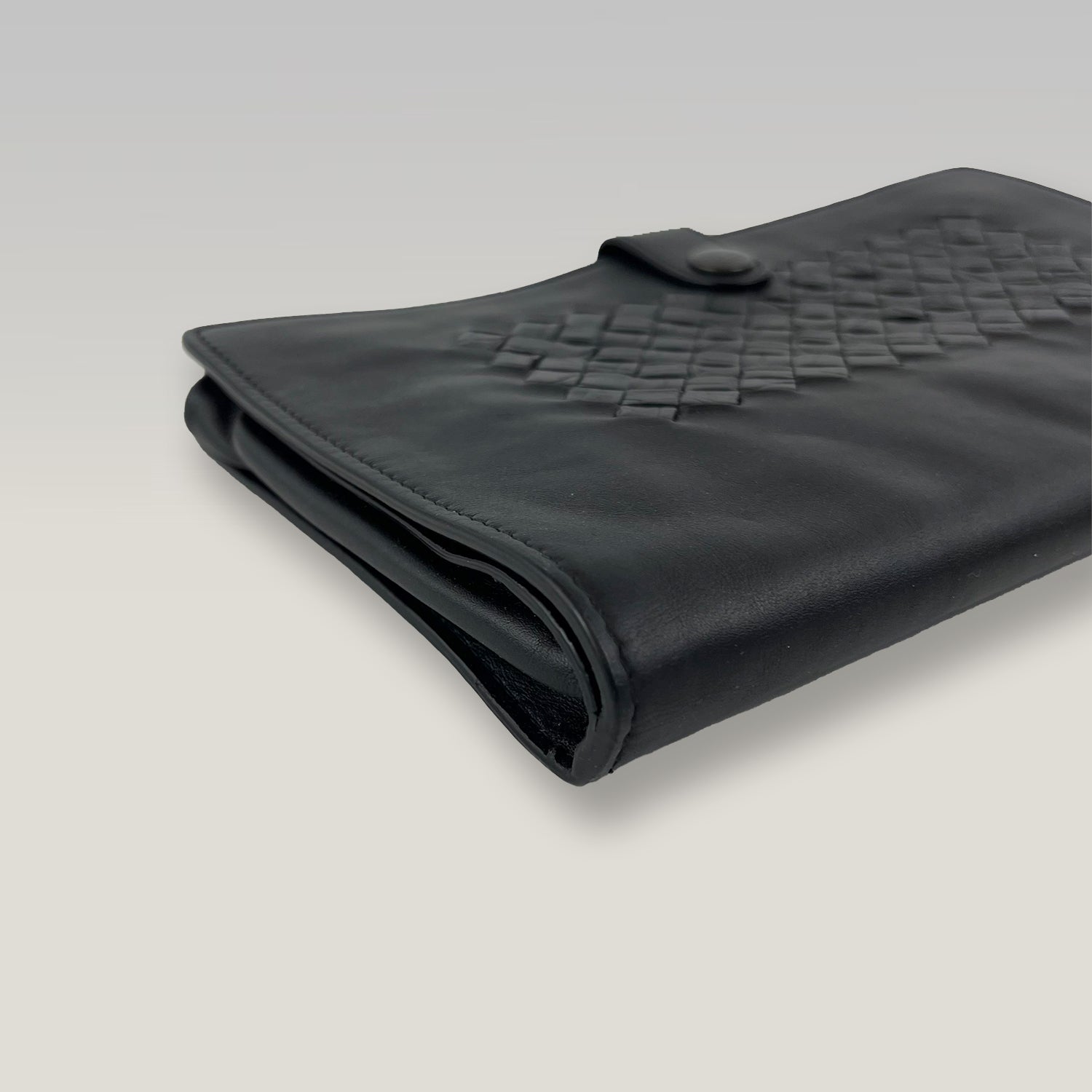 Bottega Veneta Portafoglio Continental in Pelle Nera Intrecciata | Portafoglio Uomo con Motivo Intrecciato